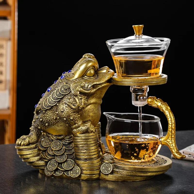 

Gold Toad Glass Lazy Man Full Automatic Tea Set Household Magnetic Suction Teapot Tea Infuser Luxury Chinese Tea Set