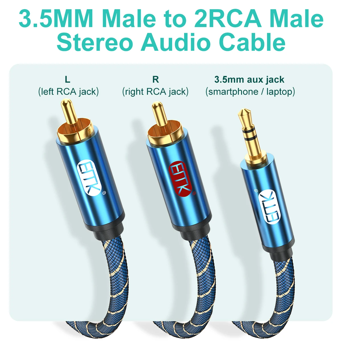 Emk-rca 35 mm Cabo de Áudio Jack Auxiliar para Amplificador Subwoofer Mixer de Áudio Soundbar Dvd 2rca - Image 5