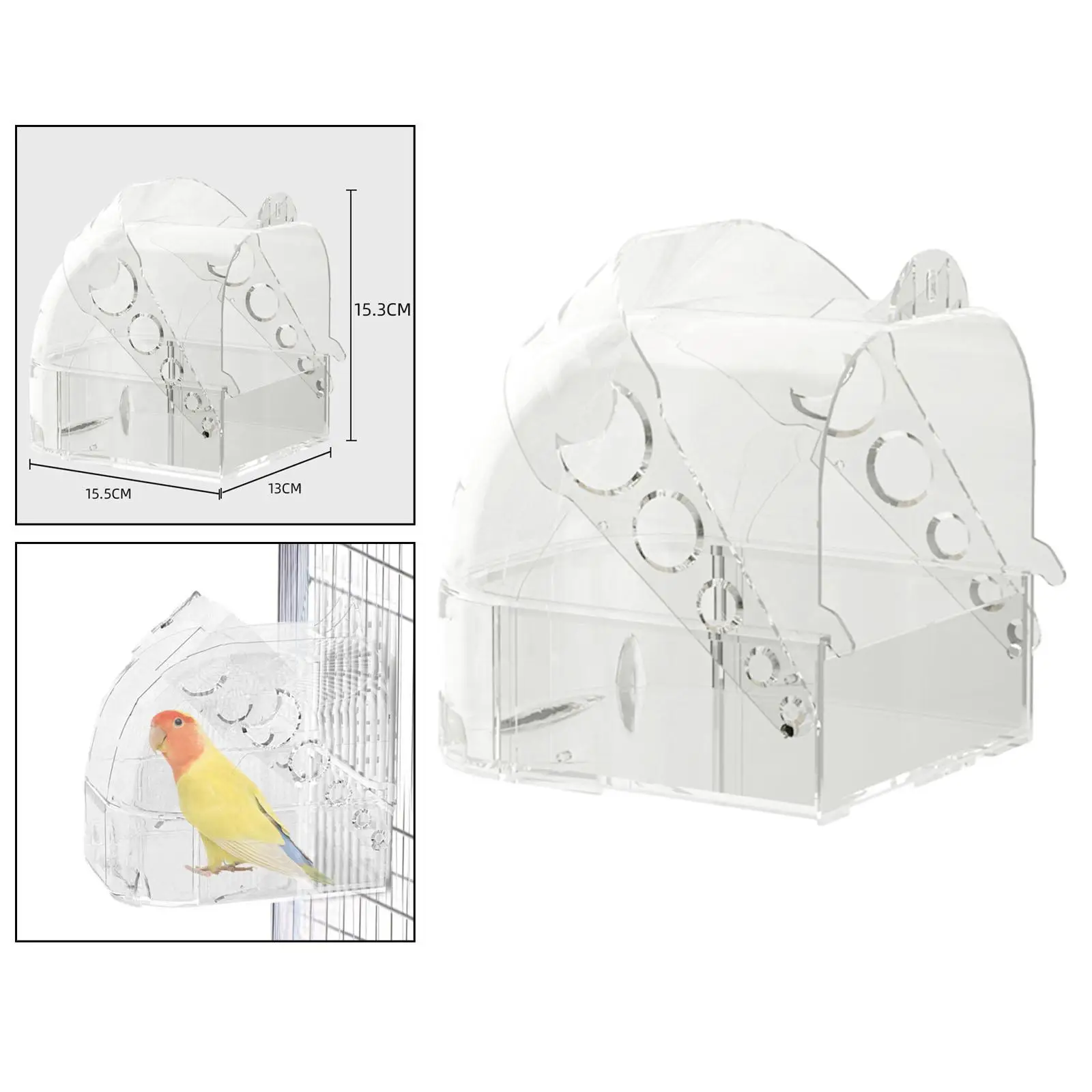 Pet Bird Bath Box Cage Accessories Portable No Leaks Hanging Bird Bathtub for African Grey Parrots Cockatiel Budgie Little Bird