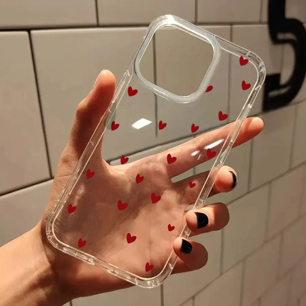 Clear Silicone Phone Case with Red Love Heart Design - Cute and Stylish Transparent Cover