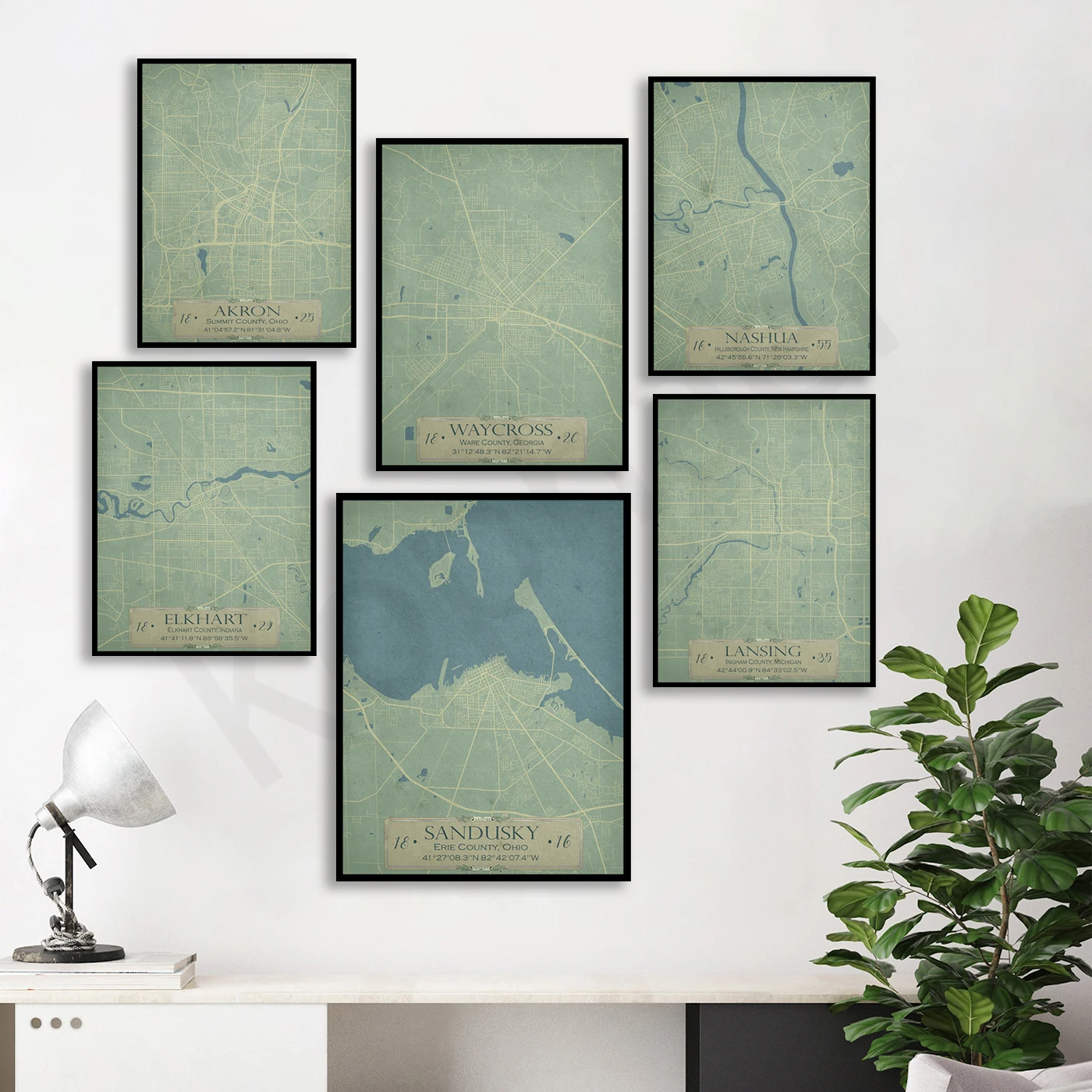 Sandusky Bridgeport Hartford Akron Muskegon Stamford Michigan Waycross Nashua Cedar Rapide Elkhart Lansing. Poster Della Mappa Della Città