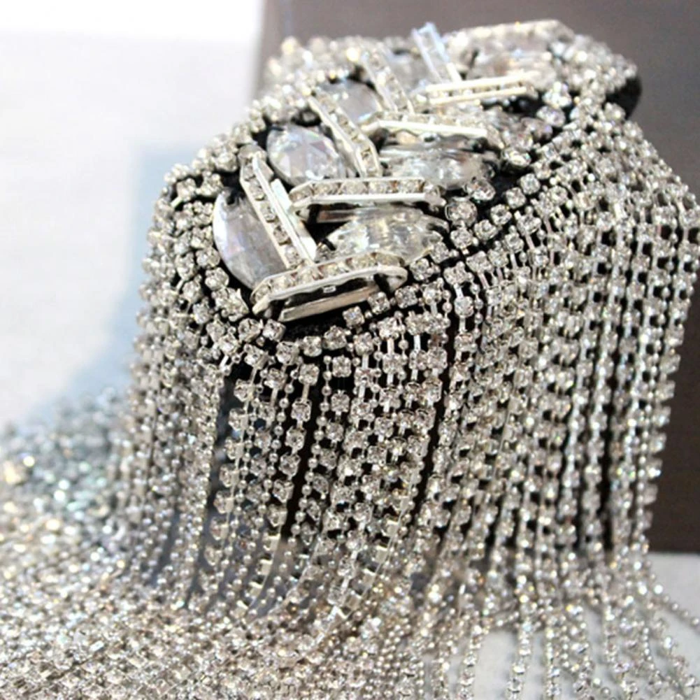 Shoulder Brooch Tassels Rhinestones Jewelry Handmade Shiny Epaulet
