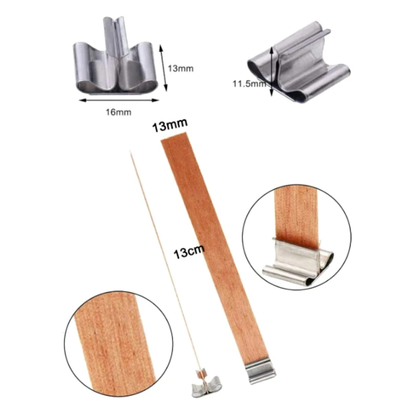Stoppini Per Candele In Legno - 60 Pezzi Con Base In Ferro, 13x130mm, Per Cere Di Soia E Fai Da Te - Foto 2