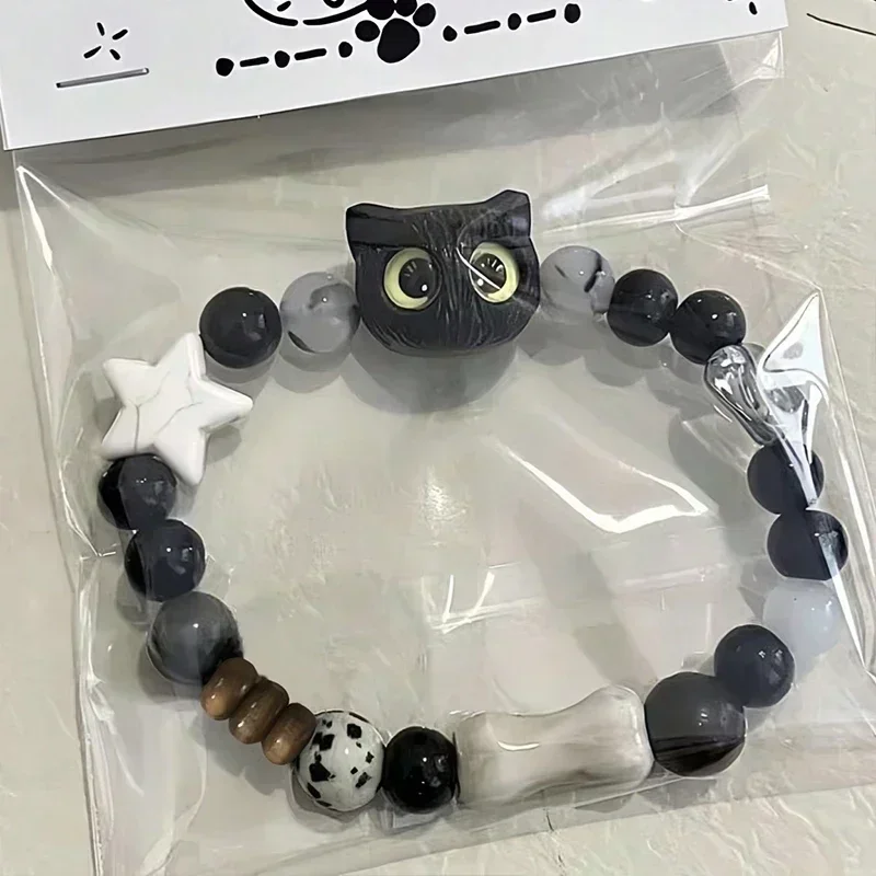 Cute Natural Stone Black Cat Bracelet for Women Men Fashion Cartoon Animal Beaded Bracelets Handmade Fashion Girl Jewelry Gifts bracelet jewelry