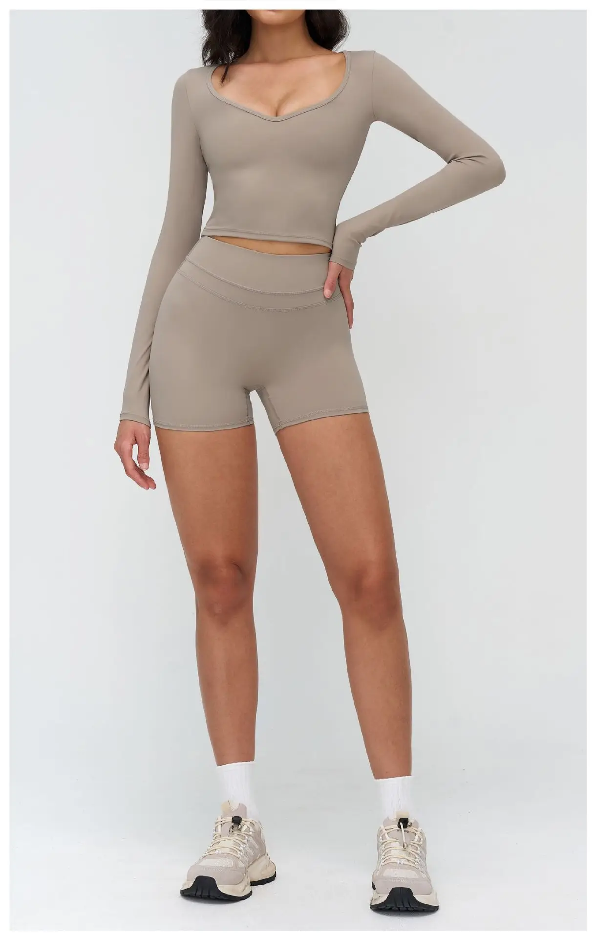Haut Yoga Femme Manches Longues Col V