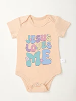 Bodysuit Jesus Loves Me Print Baby Boy Girl Short Sleeve Jumpsuit Newborn Toddler Infant Cute Rompers Child Onesie 2
