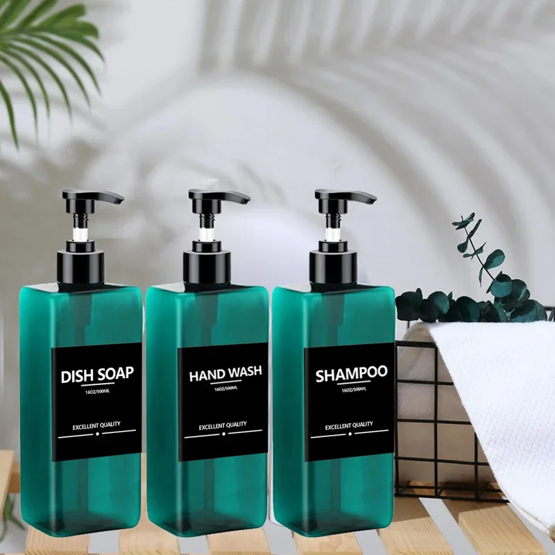 500ML Square Soap Dispenser With Labels Refillable Empty Bottle Bathroom Kitchen Hand Sanitizer Shampoo Conditioner Container