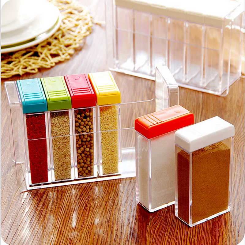 Transparent Spice Jar Set Salt and Pepper Seasoning Bottle Colorful Lid Kitchen Condiment Cruet Storage Container Base seasoning jar salt shaker spices bottle salt pepper shakers