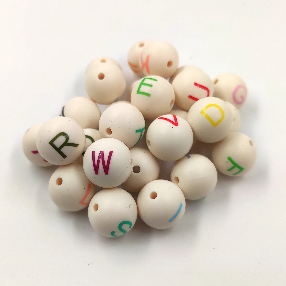 50pcs 실리콘 라운드 문자 알파벳 공예 비즈 15mm 실리콘 비즈 맞춤 이름 DIY 씹는 젖꼭지 체인 팔찌