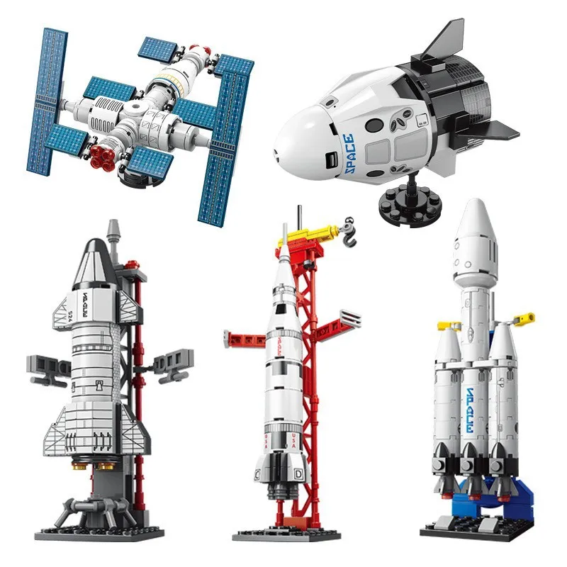 Stazione Spaziale Rocket Dragon Ship Aviation Spaceport Model Launch Center Space Shuttle Building Blocks Set Bambole Brick Kids Toys