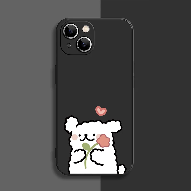 Charming Cartoon Dog Couple Soft Phone Case - Adorable Lovers Paired Design Cover