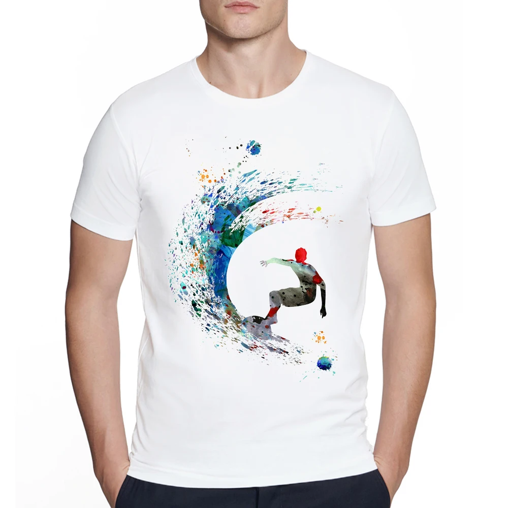 Hipster Tops Mode Surfer aquarell druck surfen mann Klassische T-Shirt Vintage Kunst T-shirts Design Männer Kurzarm T – Detail 5