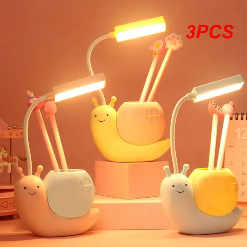 북유럽 귀여운 달팽이 책상 램프, USB 충전 펜꽂이 램프, 어린이 LED 야간 조명, 펜 정리함 테이블 조명 독서 램프, 3 개