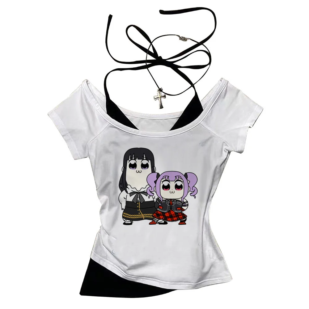 Bang Dream Crop Top Gothic Slim Fit Niedliches 2025 Streetwear Feenhaftes Coquette 2000er Damen-Oberteil – Detail 1