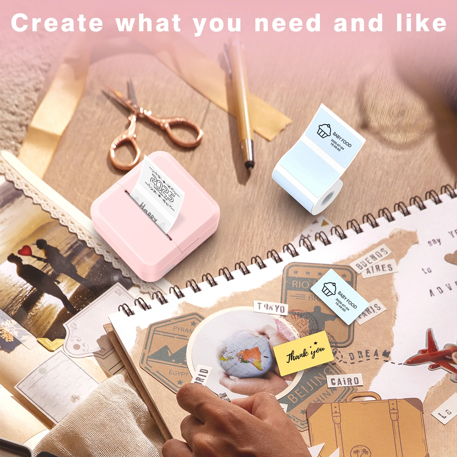 Marklife S2 휴대용 열전사 프린터(테이프 포함) 2인치 접착 라벨 프린터 미니 블루투스 스티커 메이커 지원 스마트폰 PC