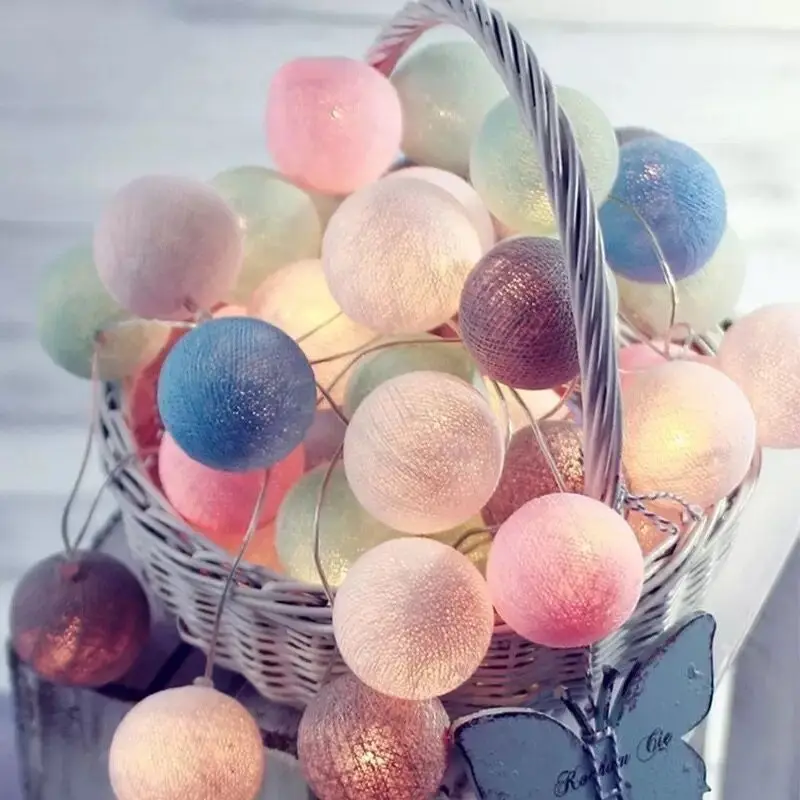 Гирлянда из 20 светодиодных хлопковых шариков