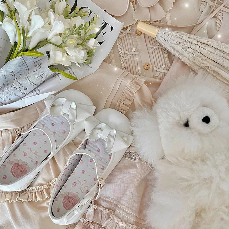 Sweet Cute Women Solid Color Round Toe High Heels Fashion Elegant Bowknot Mary Jane Ankle-Strap Buckle High Heels for Ladies