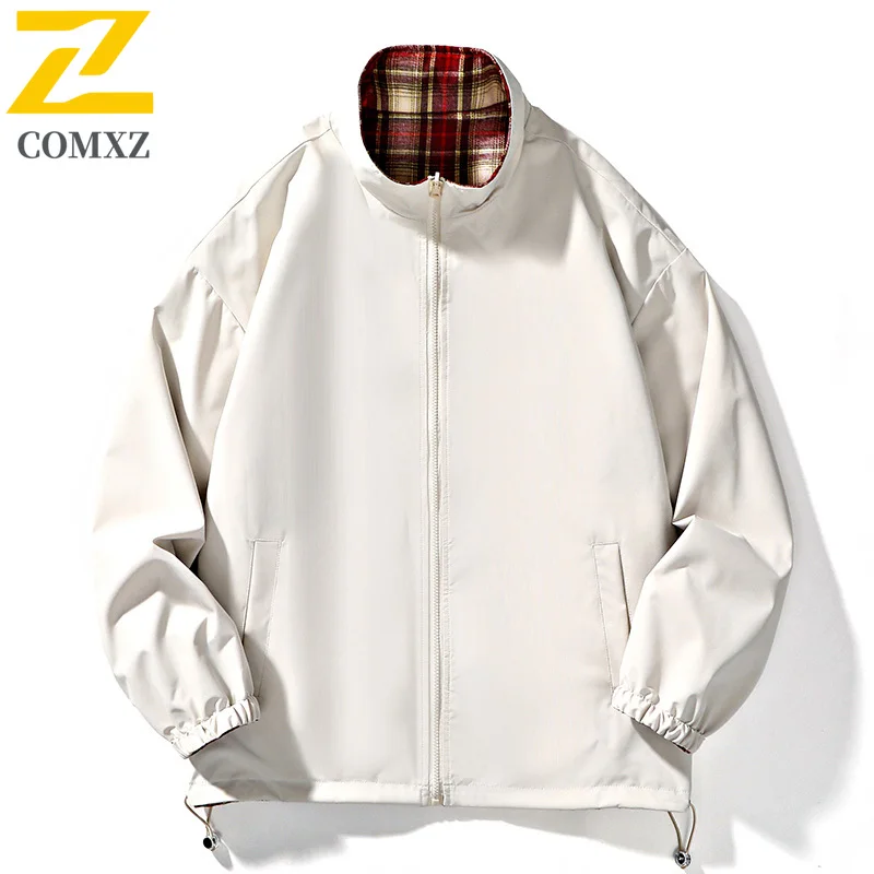 EiAO Jacket Reversible Plaid  Men Women Colorblock Stand Collar Waterproof Windproof Casual Coat for Hiking Camping Fishing 2025