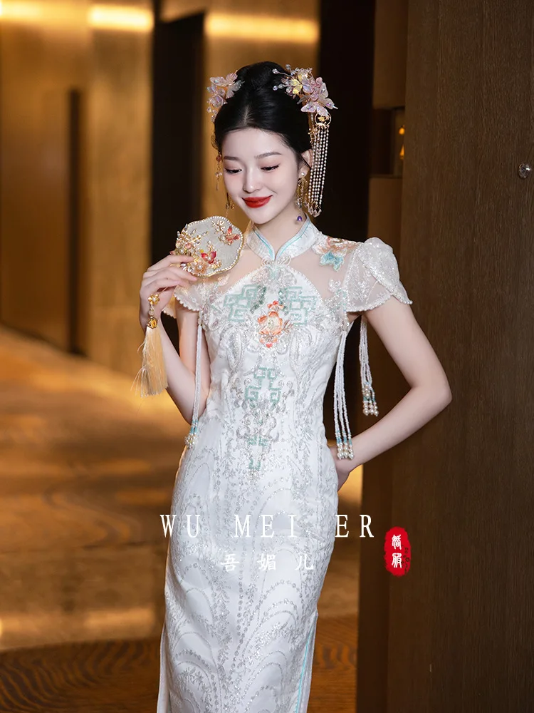 New Chinese Style Engagement Dress Luxury New Toasting Attire Bride's Cheongsam Qipao Evening Gown костюм для восточных