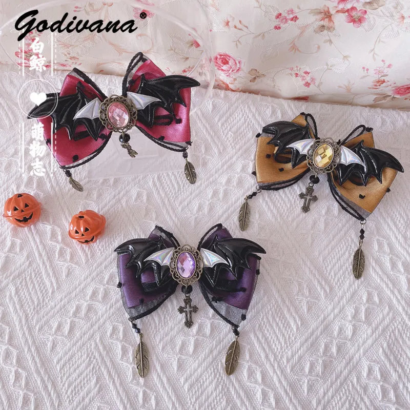 Original Retro Women Accessories Gothic Duckbill Clip Bow Edge Clip Brooch New Vintage Gem Lolita Ornament for Women