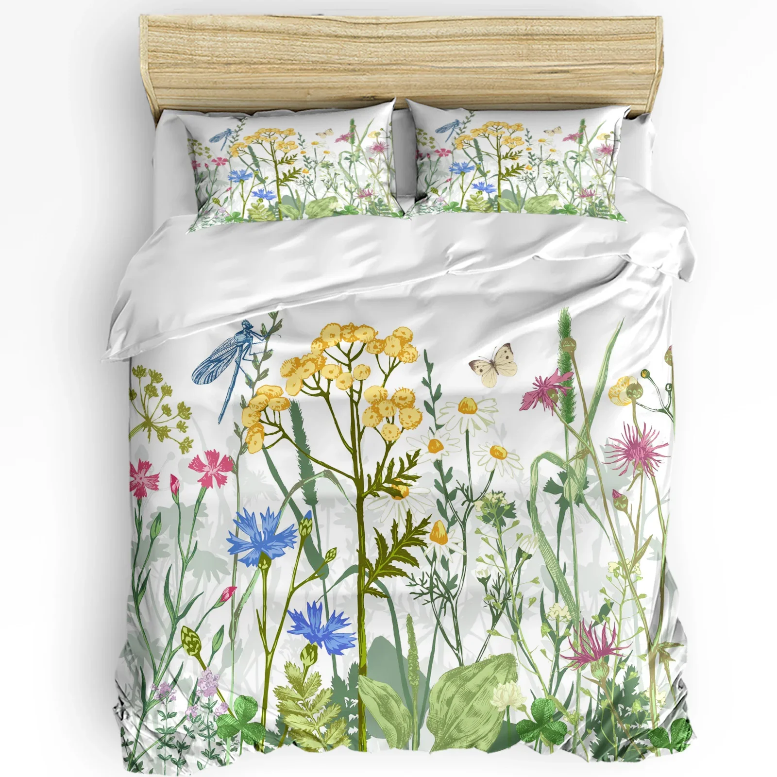 

Flowers Butterfly Dragonfly Printed Comfort Duvet Cover Pillow Case Home Textile Quilt Cover Boy Kid Teen Girl 3pcs Bedding Set