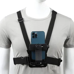 Hands - Free Adjustable Chest Phone Strap with Universal Harness and Wearable Neck Lanyard Stand (Black)