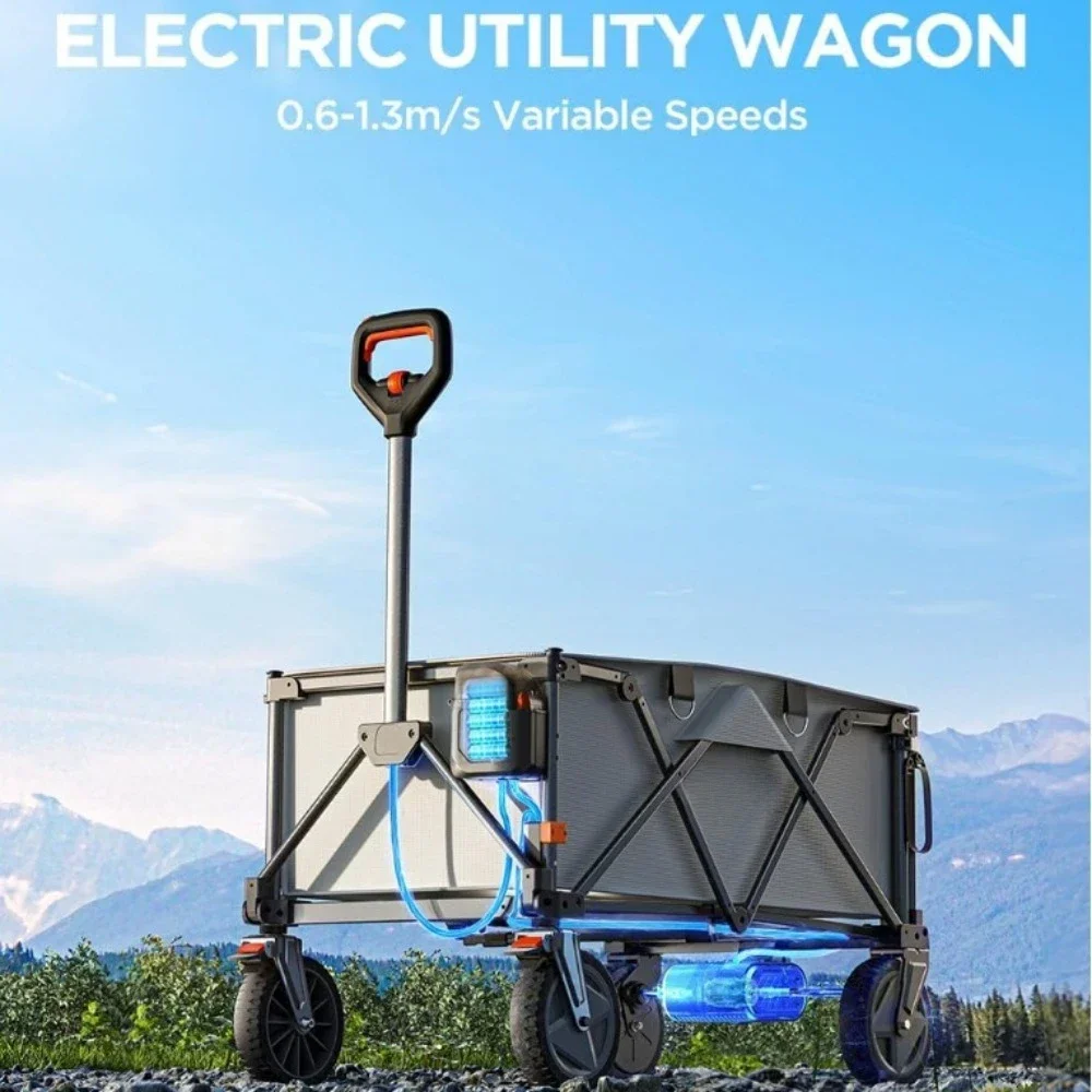 Camping Trolley Cart Pure Electric Drive Collapsible Wagon for Camping Garden Carts Grey 2 U-Battery Shopping Hand Supplies Home