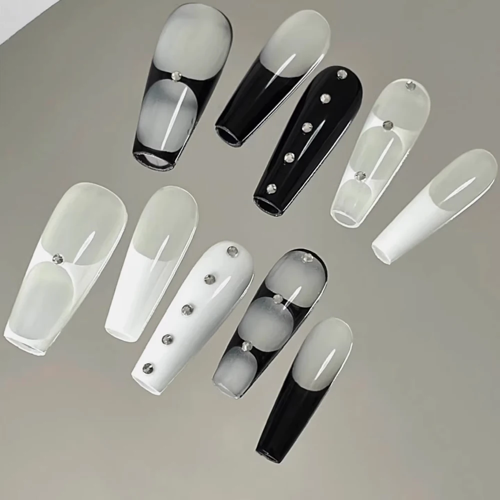 네일 아트 오벌 원형 프렌치 스타일 투명 속이 빈 스티커 3D 팻팻 스프레이 페인팅 템플릿 더블 링 프렌치 네일 스티커