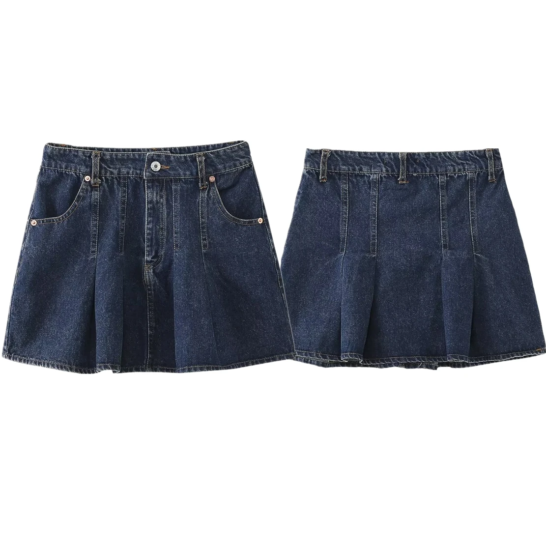 Withered British Fashion Blogger High Street Pleated A-line Denim Skirt High-Waisted Sexy Mini Skirt For Women