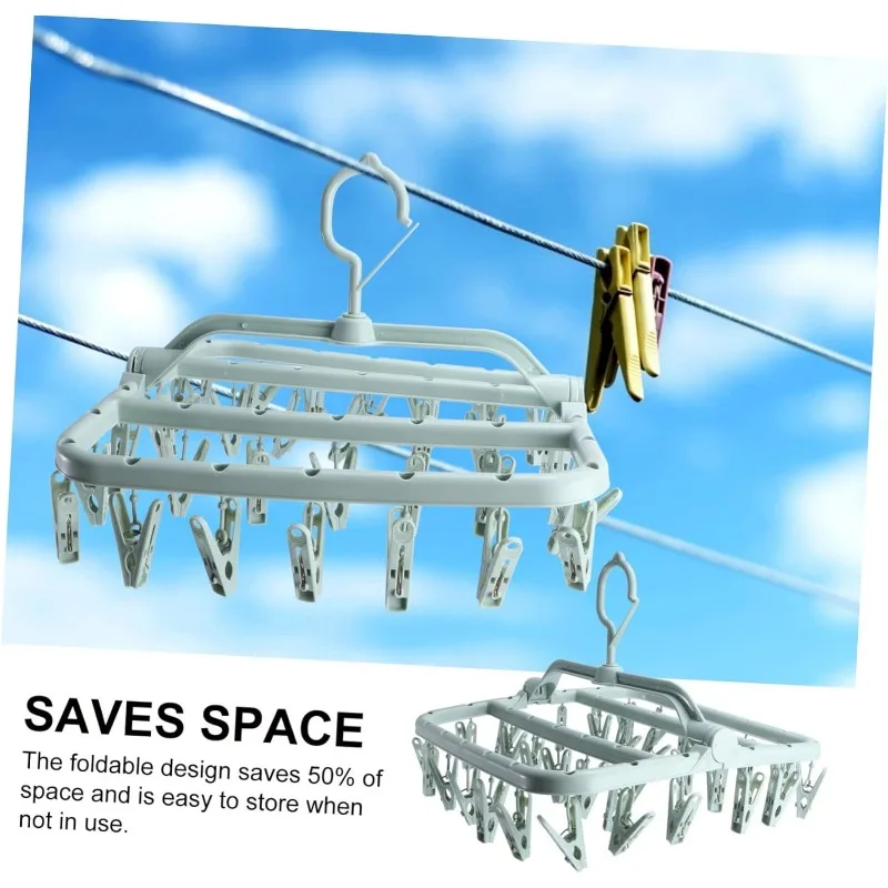 Foldable Drying Rack for Clothes Hanger with 32 ClipsDrip Hanger Plastic Hanging Drying Rack for Clothes  Underwear Socks Clip 3