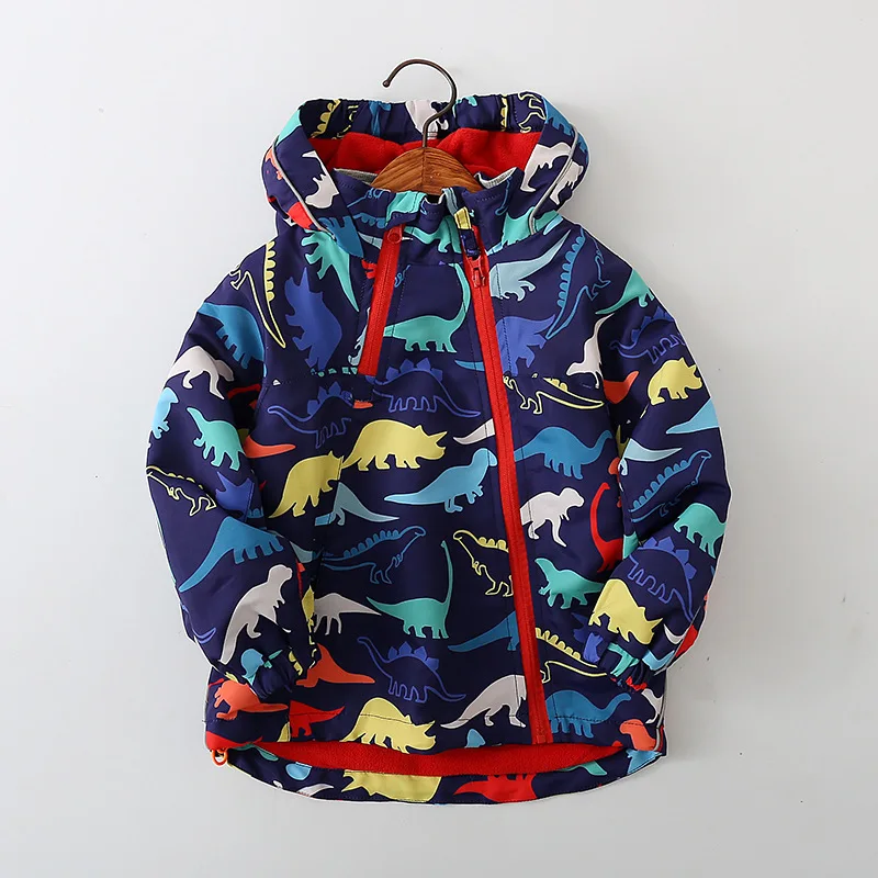 

IYEAL Boys Rain Jacket for Winter Children Outdoor Dinosaur Raincoats Kids Detachable Hooded Outerwear Coats with Fleece Liner