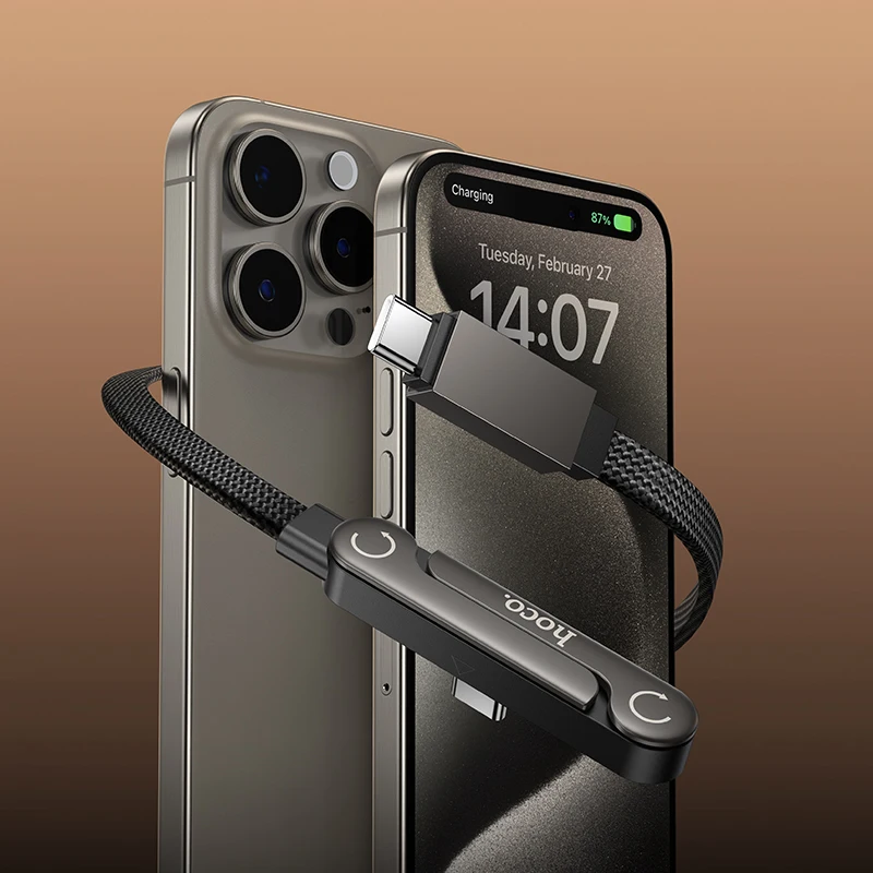HOCO 60W 2in1 USB C to C 고속 충전 접이식 폰 홀더 데이터 케이블 (아이폰 17, 16 호환) 데스크탑 브래킷 유선 케이블 (삼성 호환)