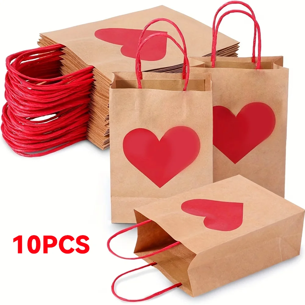 Gifts for Her/Him | 20/10 Pcs Heart-shaped Kraft Paper Gift Tote Bags, Perfect for Valentine's Day, Couple Confessions, Gifting