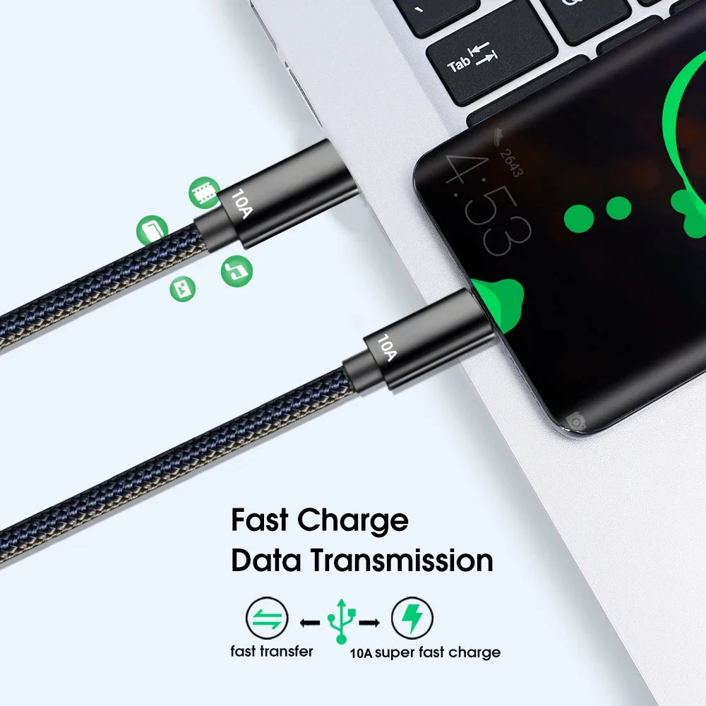 120W USB C to Type C Fast Charging Cable Braided Type C Charger Data Transfer Cables Cord For iPhone 16 15 Samsung Xiaomi Huawei