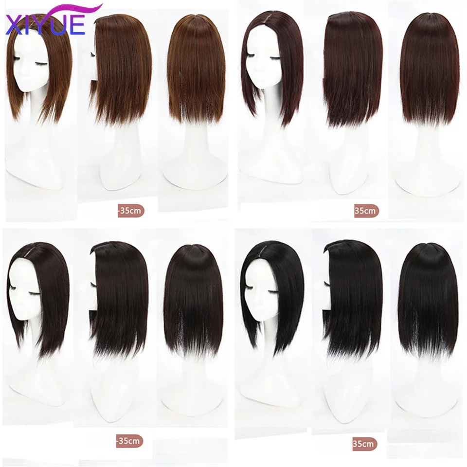 3D Synthetic Middle Part Bangs Straight Hair Topper With Bangs Invisible Seamless Hair Toupee For Women Clip In Hair Extensions