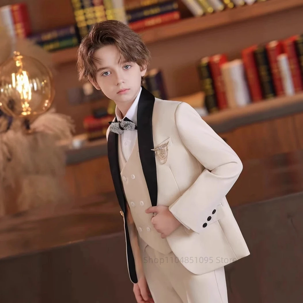 Big Boy Suit Set Wedding Infant Formal Outfit Toddler Ring Bearer Tuxedo Children Birthday Ceremony Performance Costume 3PCS Set