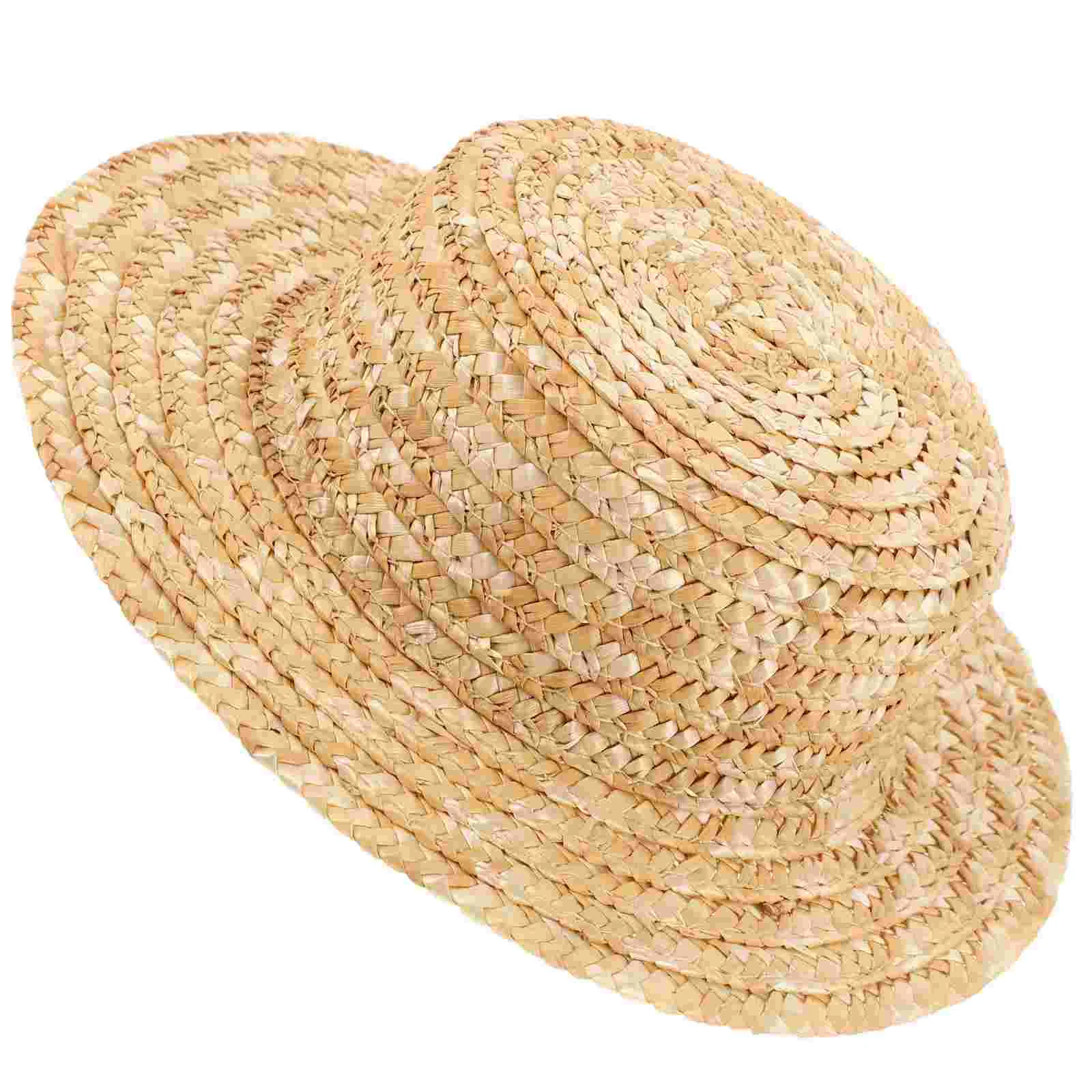 

Straw Hat Mini House Ornament Miniature Woven Dolls Small Hats Decor Figurines Micro Landscape Model Pet Adornment