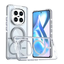 Custodia per telefono trasparente magnetica premium antiurto con bottoni in metallo e protezione per la fotocamera