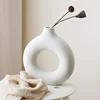 Nordic Vase Circular Hollow Ceramic Flower Vase for Home Living Room Decoration Accessories Interior Office Desktop Decor Gift 2