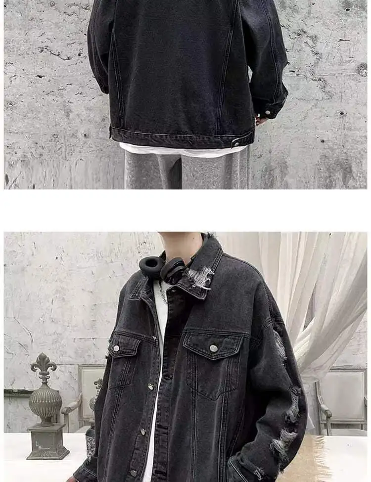 Spring Autumn Ripped Denim Jackets Men's Causal Loose Oversize Handsome High Street Overcoat Men Tops Male Clothes