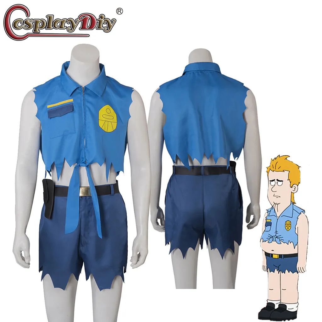 

Cosplaydiy Kevin Crawford Cosplay TV Paradise PD Costume Irregular Cutting Crop Top Shorts Police Suit with Belt Halloween suit