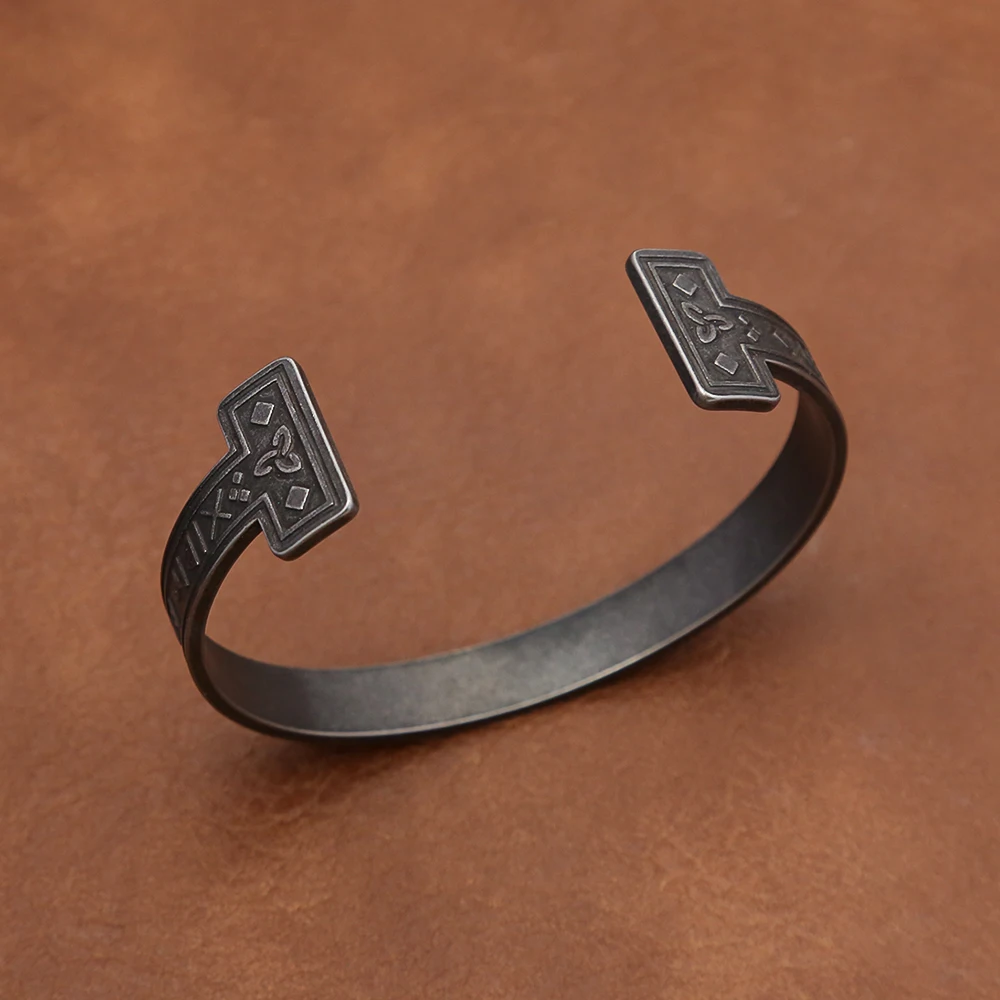 Bangle Bracelet Stainless Steel Bracelet Fashion Vintage Viking Rune Bracelet for Men Women Stainless Steel Nordic Odin Open Bracelets Simple Jewelry Gift