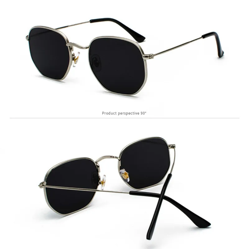 New Fashion Men Sunglases Hexagon Sun Glasses Women Metal Frame Fishing  Glasses Gold tea Eyewear UV400 Fashion Goggles