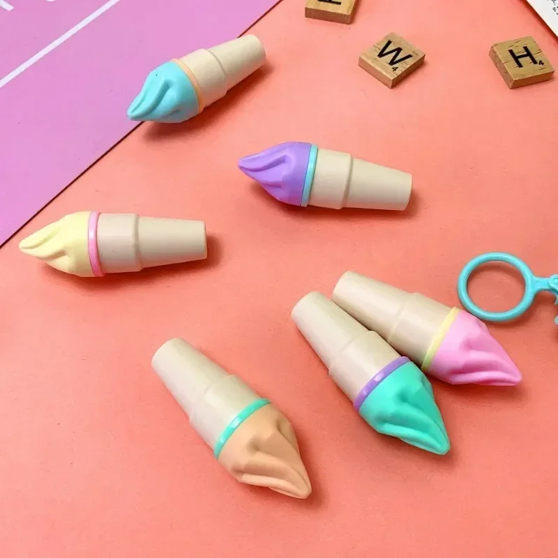 6PCs Cute Ice Cream Highlighters Set Mini Marker Pens Kids Stationery Students Drawing Painting Tool Student School Supplies highlighter marker,highlighter pen,marker pen,art marker