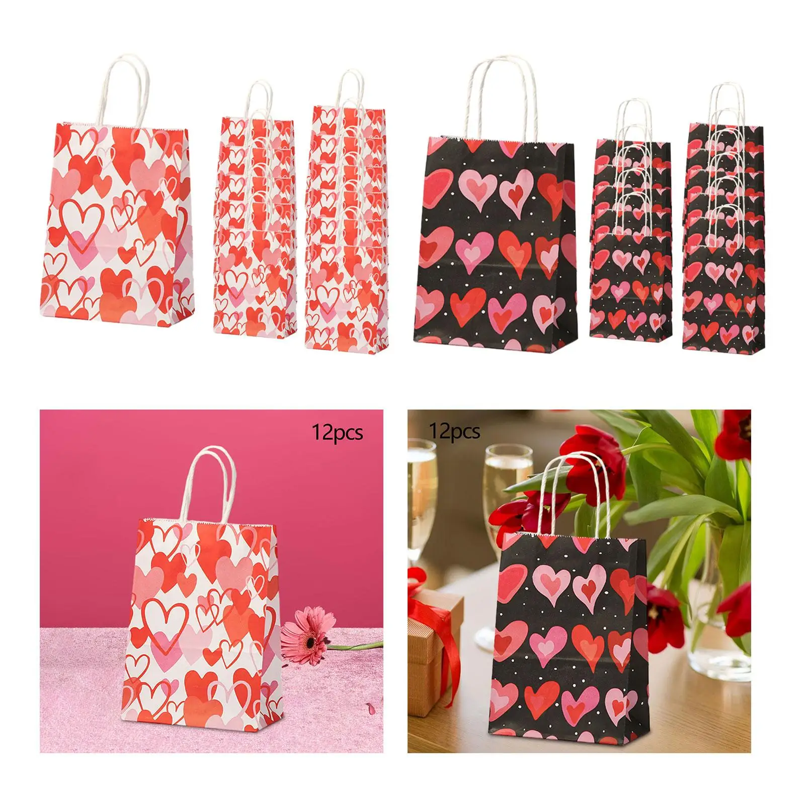 12pcs Valentine`s Day Gift Bags Favor Bags Reusable New Year Retail Bags Tote