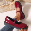 2025 New Women's Thick Heel Shoes Autumn New Round Head Shallow Mouth One Word Thick Soft Sole Non-slip Low Top Leather Shoes 2
