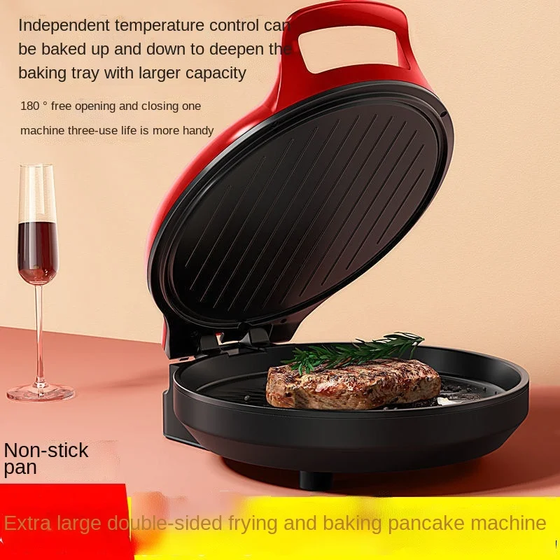 AC 220V 1200W Round Electric Griddle Even Heating Intelligent Operation  Deepening Double Sided Red Pancake Machine Maker - AliExpress