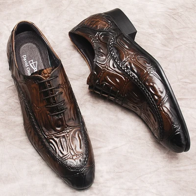 

Crocodile Pattern Oxford Men Casual Shoes Genuine Cow Leather Business Men Dress Shoes Black Brown Lace Up Wedding Formal Shoe