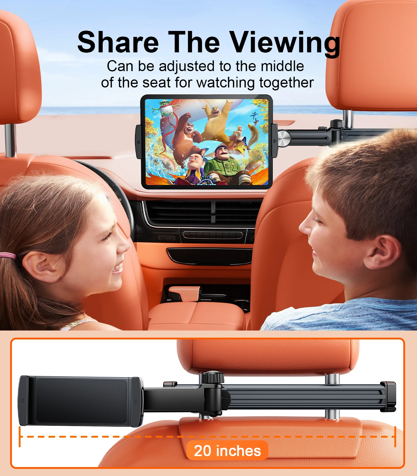 Eary Car Headrest Tablet Phone Holder With 360 Rotatable Adjustable Foldable Car Interior Accessories With 2 Hidden Hooks Stand