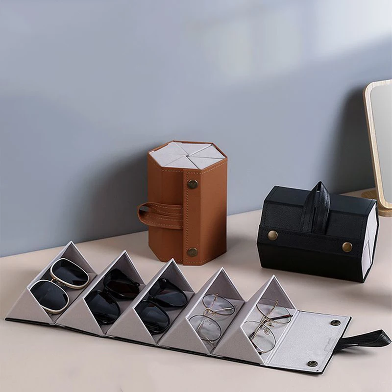 

Portable Glasses Organizer 3/5Grids Multi-slot Eyeglasses Storage Display Travel Folding Sunglasses PU Leather Case Home Storage
